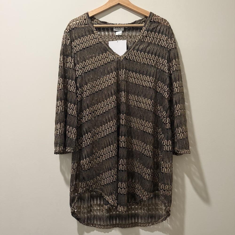 NWT Jordan Taylor Womens XL Swim Cover Up Gold Black Crochet Tunic Beach